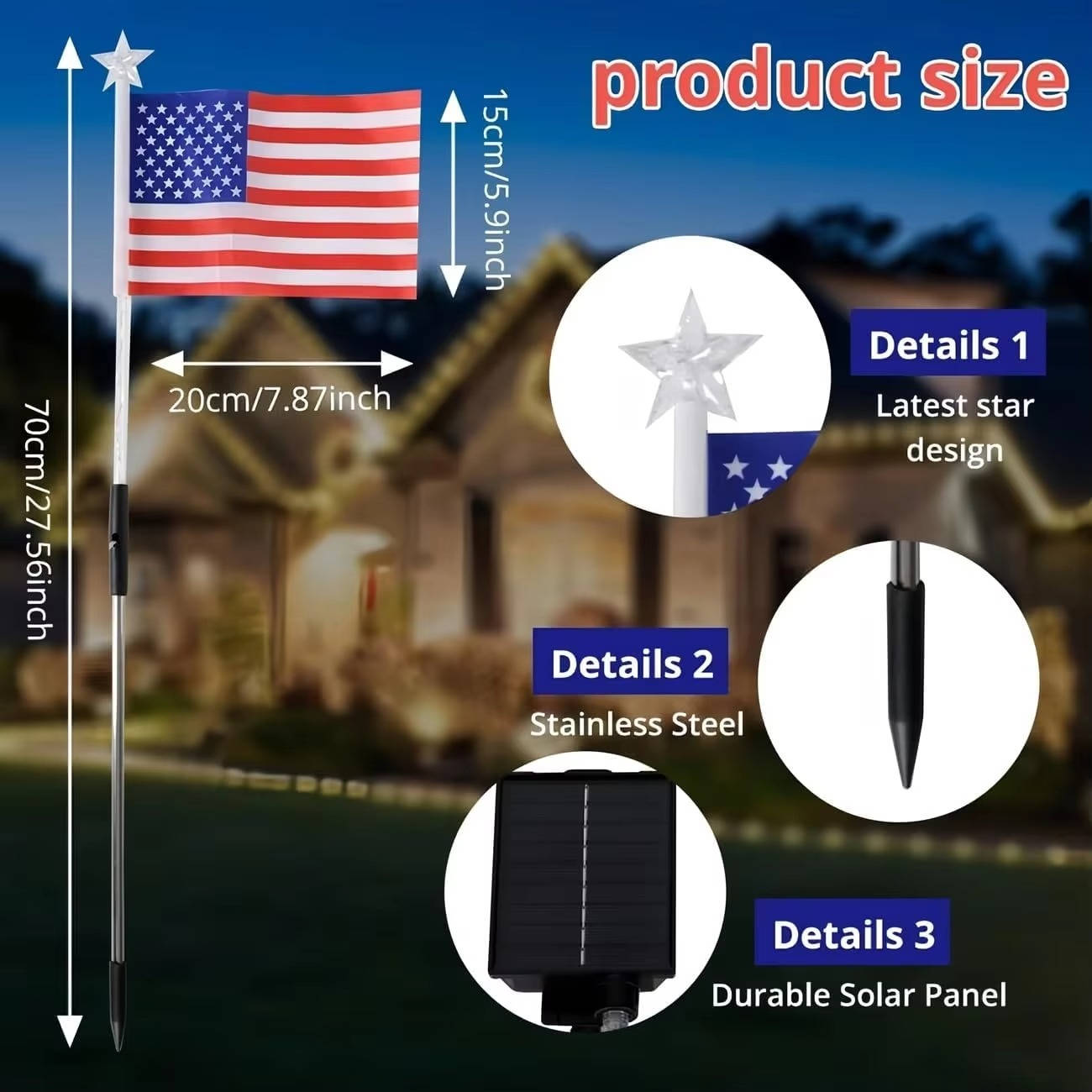 American Flag Pathway Lights 8 Pack, Patriotic Outdoor Decorations with 8 Lighting Modes
