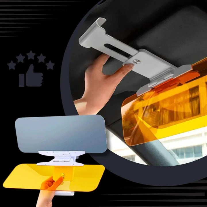 Dual Lens Car Visor Extender with Gray and Yellow Lenses for Day and Night Driving
