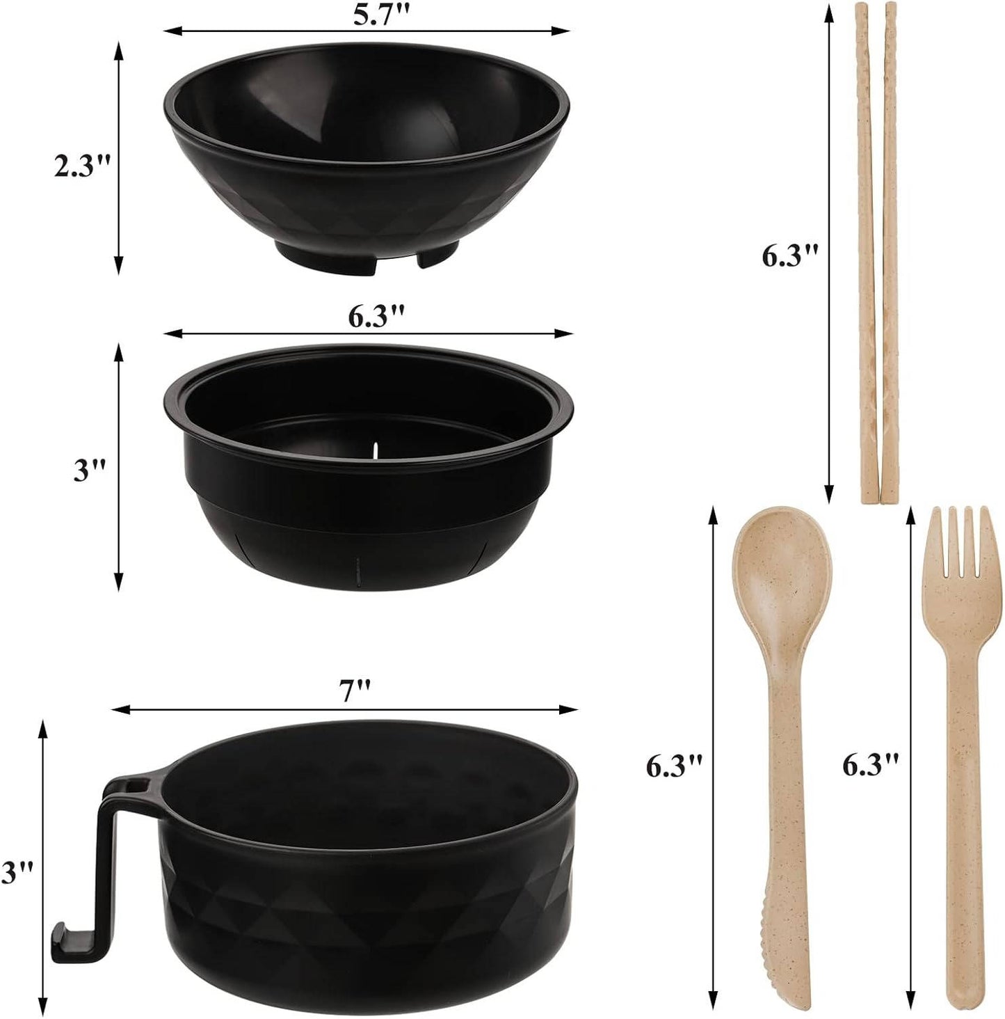 6 Piece Microwave Ramen Noodle Cooker Bowl Set with Lid, Portable Microwaveable Dorm Room & College Essentials Tableware