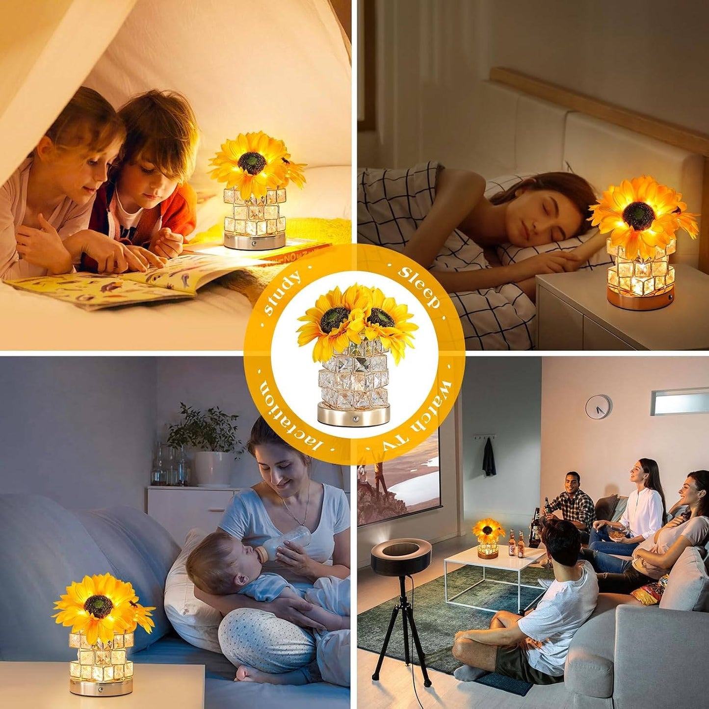 Sunflower LED Touch Lamp Rechargeable, Cordless Dimmable Night Light