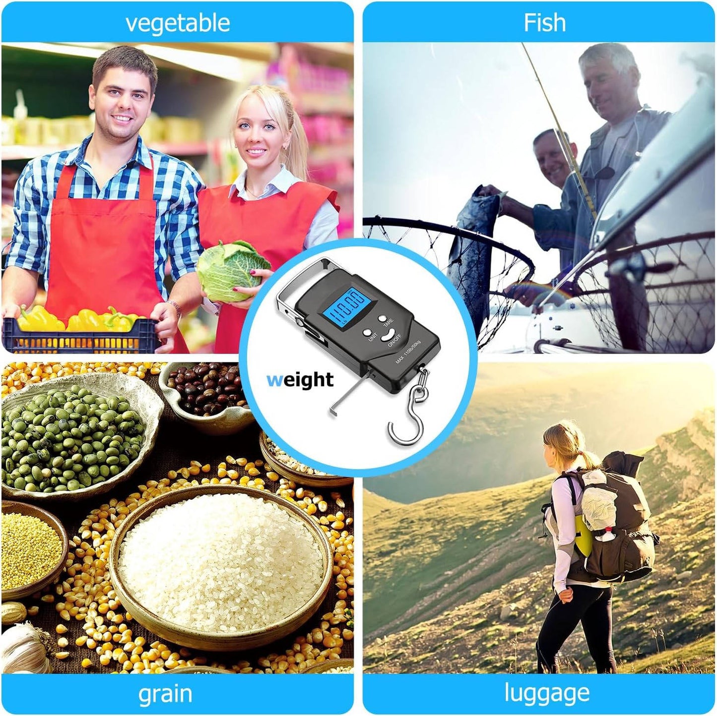 Digital Fish Scale 110lb, Portable Luggage Fishing Scale with LCD Display Measuring Tape