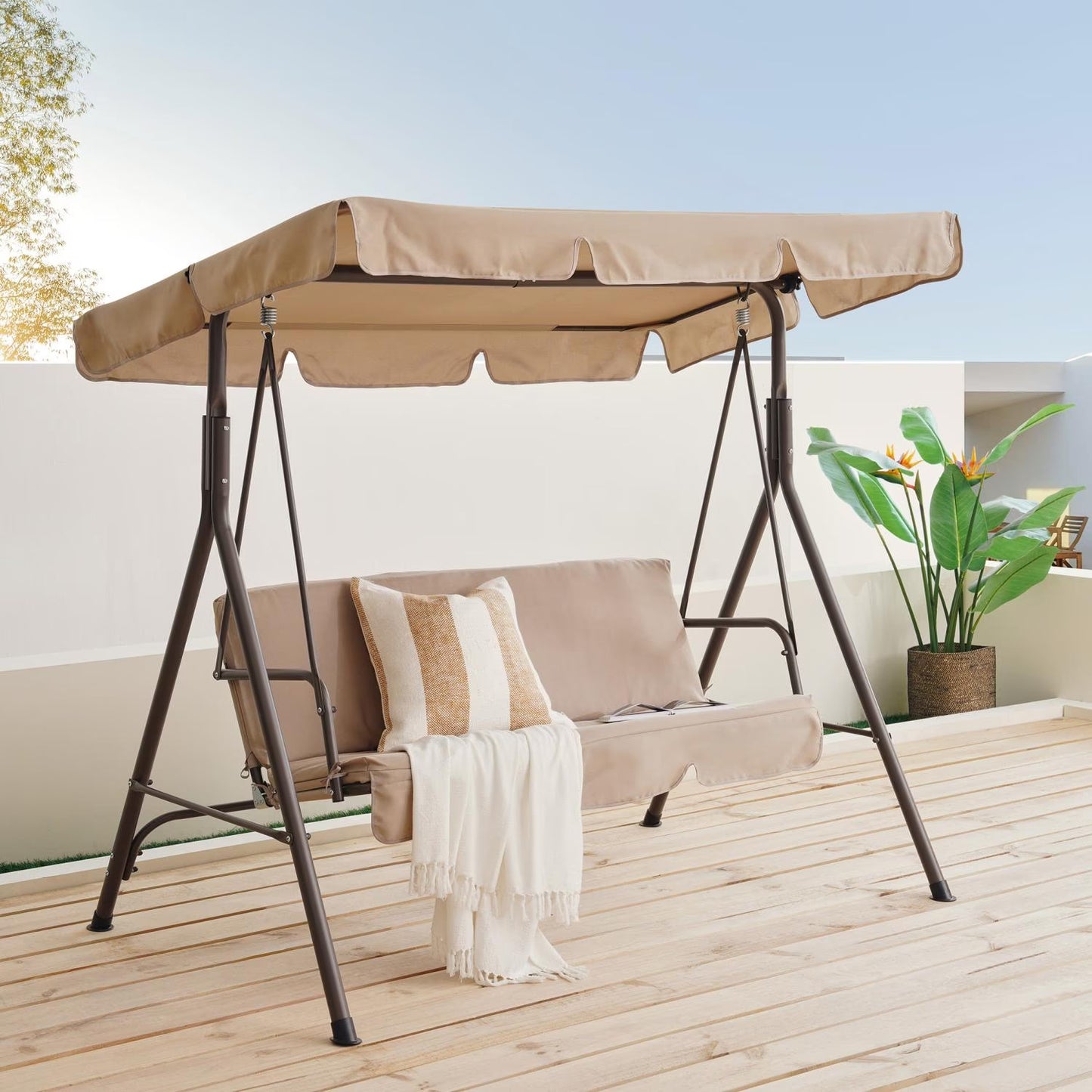 Calden Beige 3-Seater Outdoor Swing with Removable Canopy