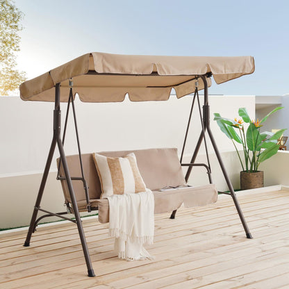Calden Beige 3-Seater Outdoor Swing with Removable Canopy