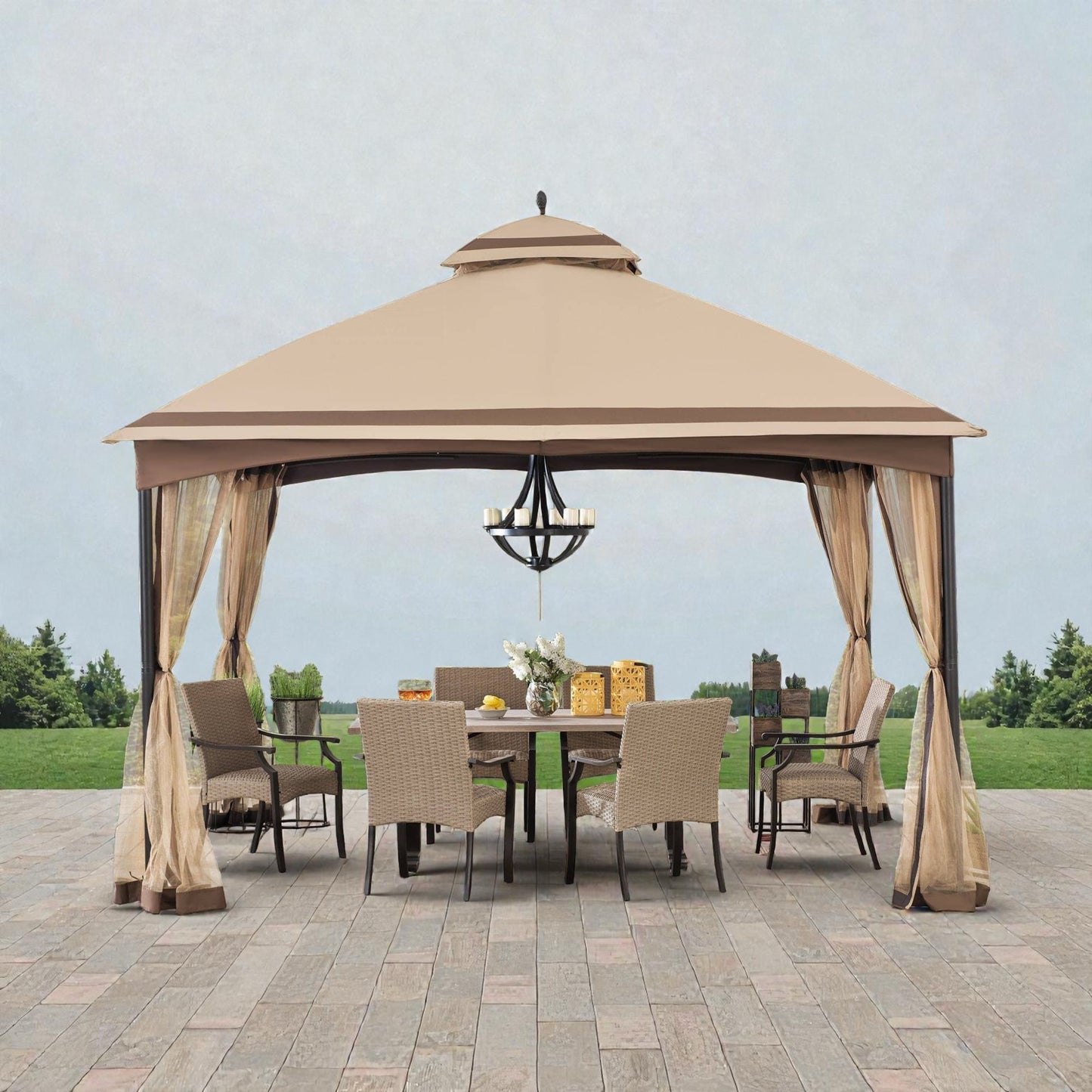 Fari 10x13 ft Steel Outdoor Canopy Gazebo with Netting, 2-Tier Ventilated Roof