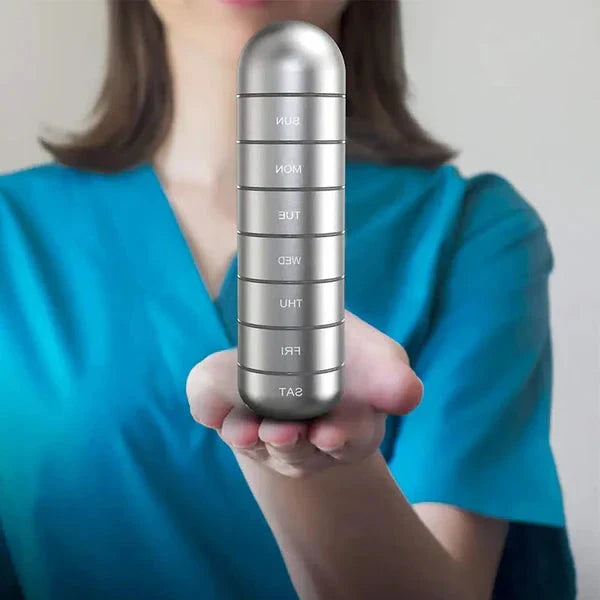 Pill Organizer with Aluminum Alloy Construction and Waterproof Silicone Seals, 7-Day Weekly Compartments