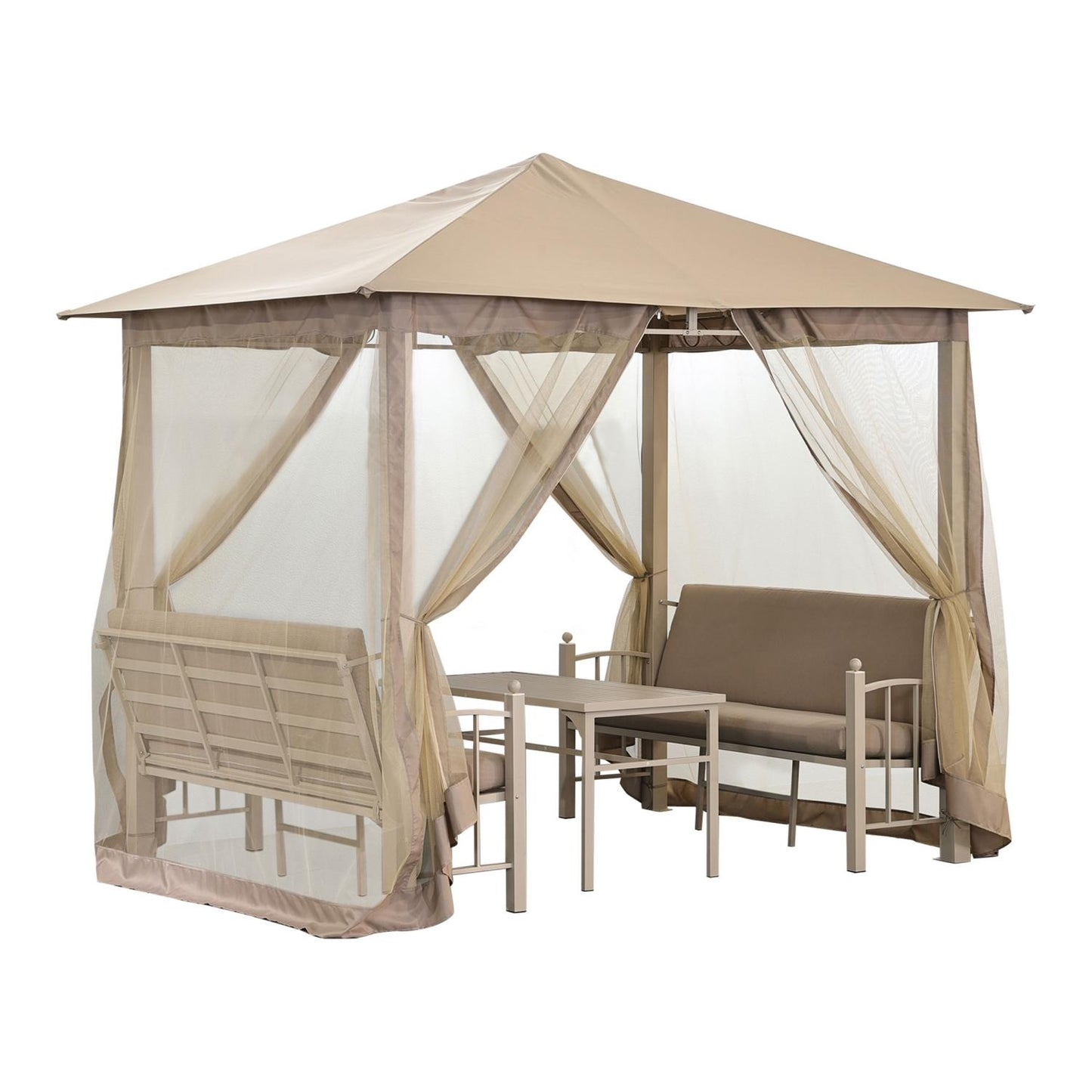 Seren Beige Gazebo Lounge Set Beige with Sofas and Table