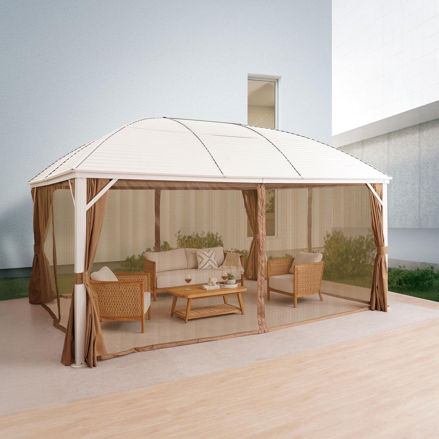 Renley Outdoor Gazebo 4.85x3.65x3.00m, Off White with Removable Canopy