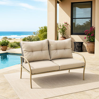 Liora Outdoor Sofa Set with Coffee Table – Cream, Steel Frame & Weather-Resistant Cushions