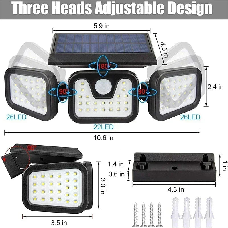 Solar Motion Sensor Light with 74 LED Bulbs and 270 Degree Coverage, IP65 Waterproof