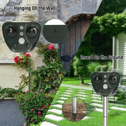 Outdoor Ultrasonic Animal Repeller with Solar Panel and LED Flashing Light, IP44 Waterproof
