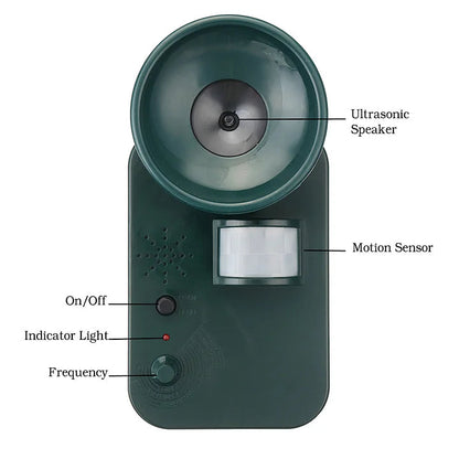 Motion-Activated Ultrasonic Animal Repeller with LED Flash and Adjustable Frequency, 5000 Sq Ft