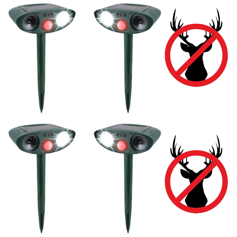 Ultrasonic Motion-Activated Wildlife Deterrent with Solar Power and LED Flash, Pack of 4
