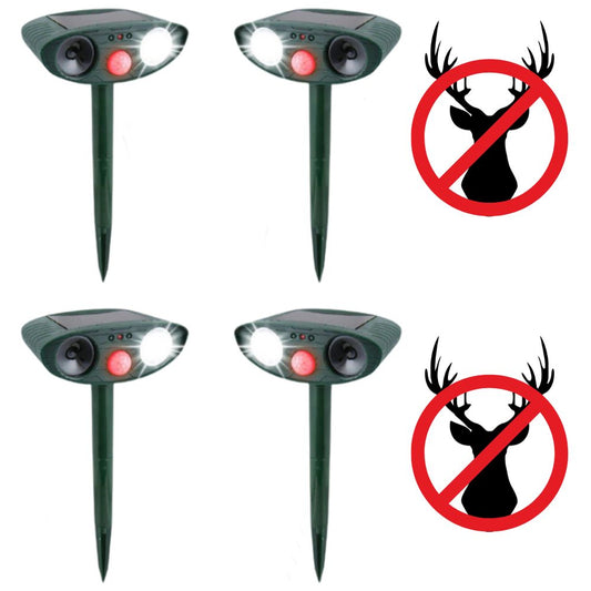 Ultrasonic Motion-Activated Wildlife Deterrent with Solar Power and LED Flash, Pack of 4