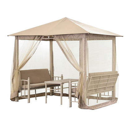 Seren Beige Gazebo Lounge Set Beige with Sofas and Table