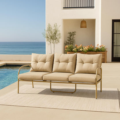 Liora Outdoor Sofa Set with Coffee Table – Cream, Steel Frame & Weather-Resistant Cushions