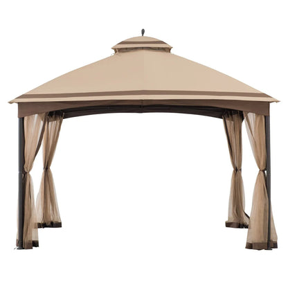 Fari 10x13 ft Steel Outdoor Canopy Gazebo with Netting, 2-Tier Ventilated Roof