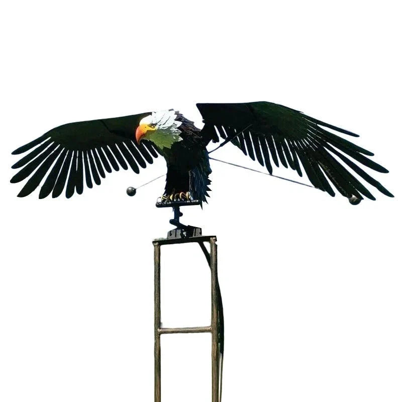 Wind-Activated Metal Bird Garden Stake with Bearing-Guided Wings and Weighted Base