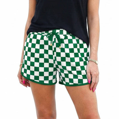 Women's Checkered Drawstring Casual Shorts, Elastic High Waist Comfy Lounge Shorts, Chic Summer Plaid Bottoms with Pockets for Everyday Wear
