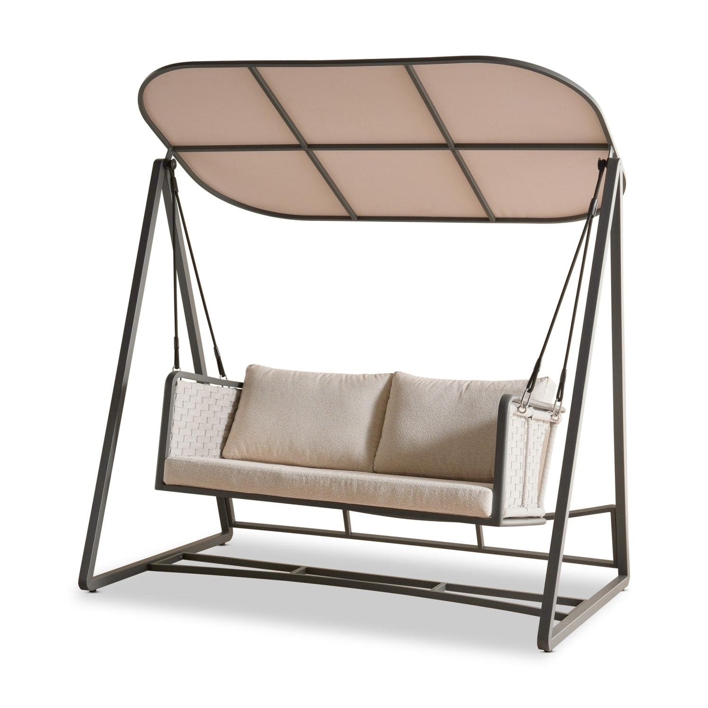 Outdoor 2-Seater Swing with Cushions, Beige with Black frame