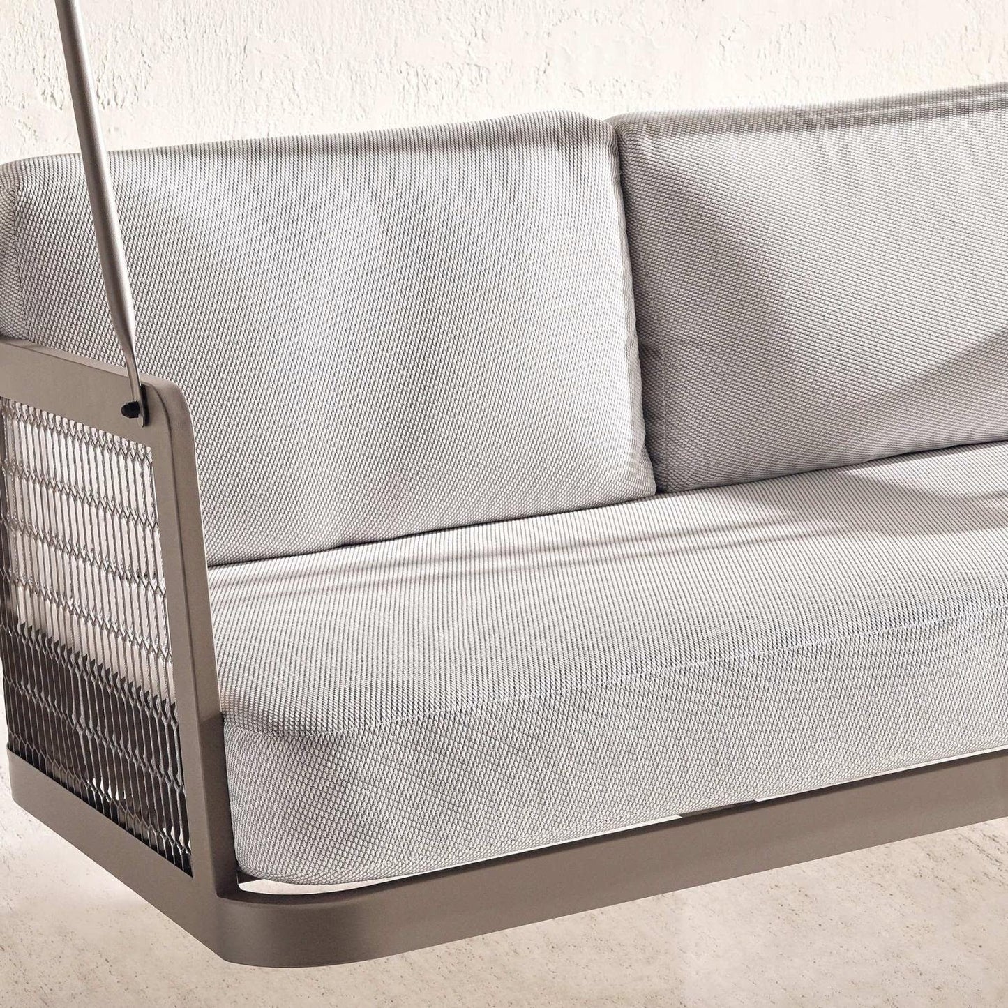 Outdoor 2-Seater Swing, Light Brown Frame with Gray Cushioned Seating