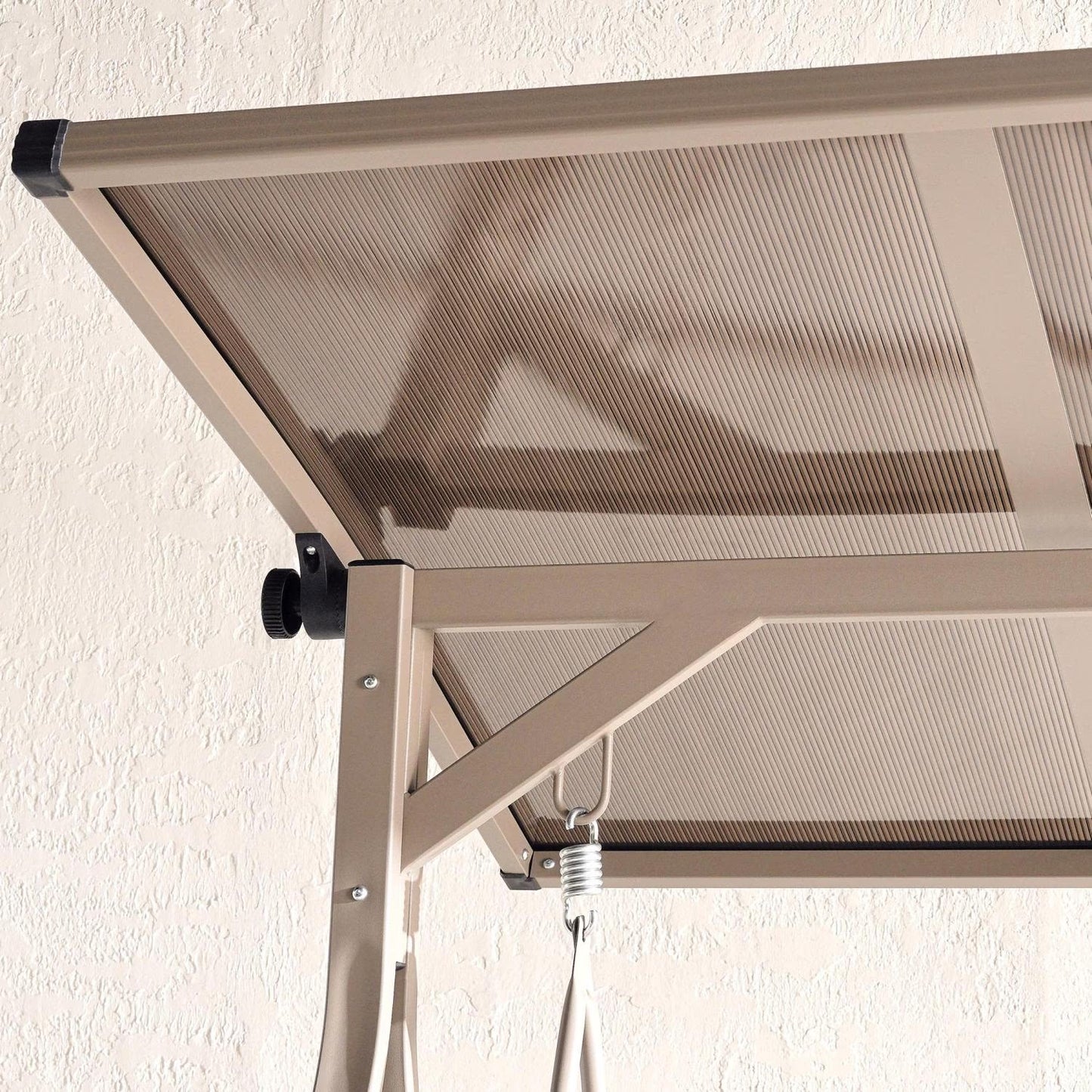 Outdoor 2-Seater Swing, Light Brown Frame with Gray Cushioned Seating