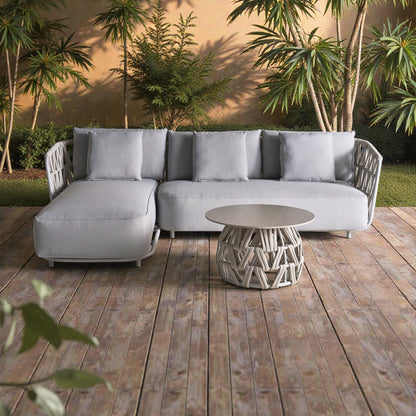 Rona Outdoor Corner Sofa Set with Table, Light Gray with Aluminum frame