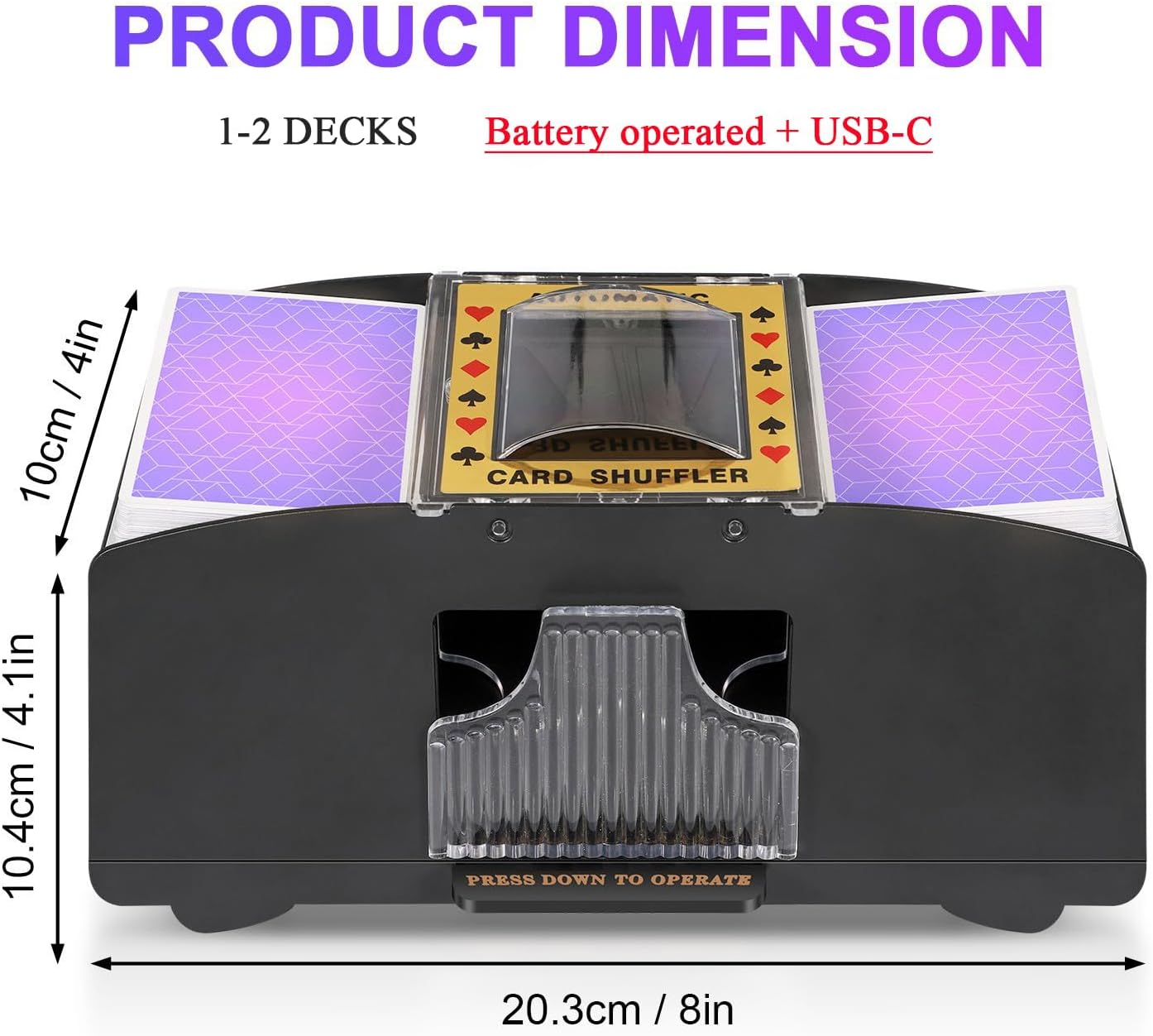 Dual Deck Card Shuffler with Battery Power and One Button Operation