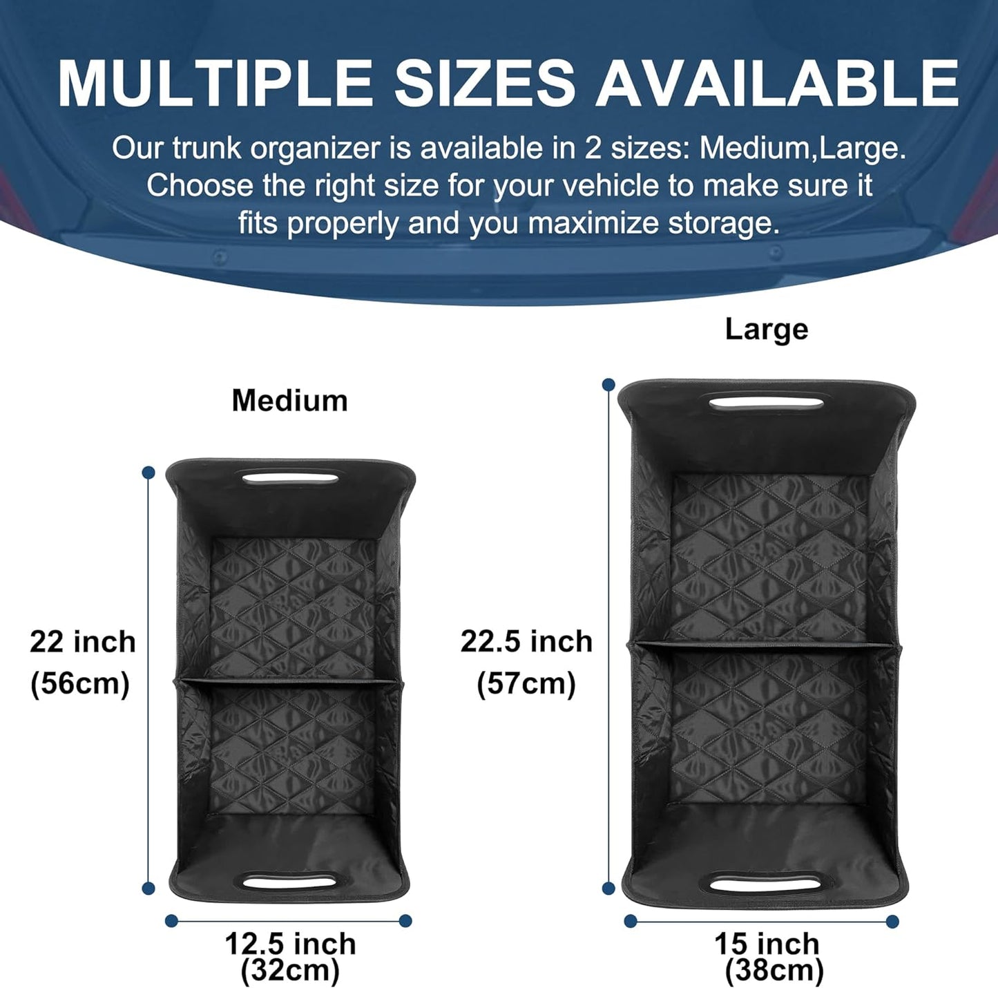 Collapsible Trunk Organizer with Removable Divider and Mesh Pockets, 50L Capacity