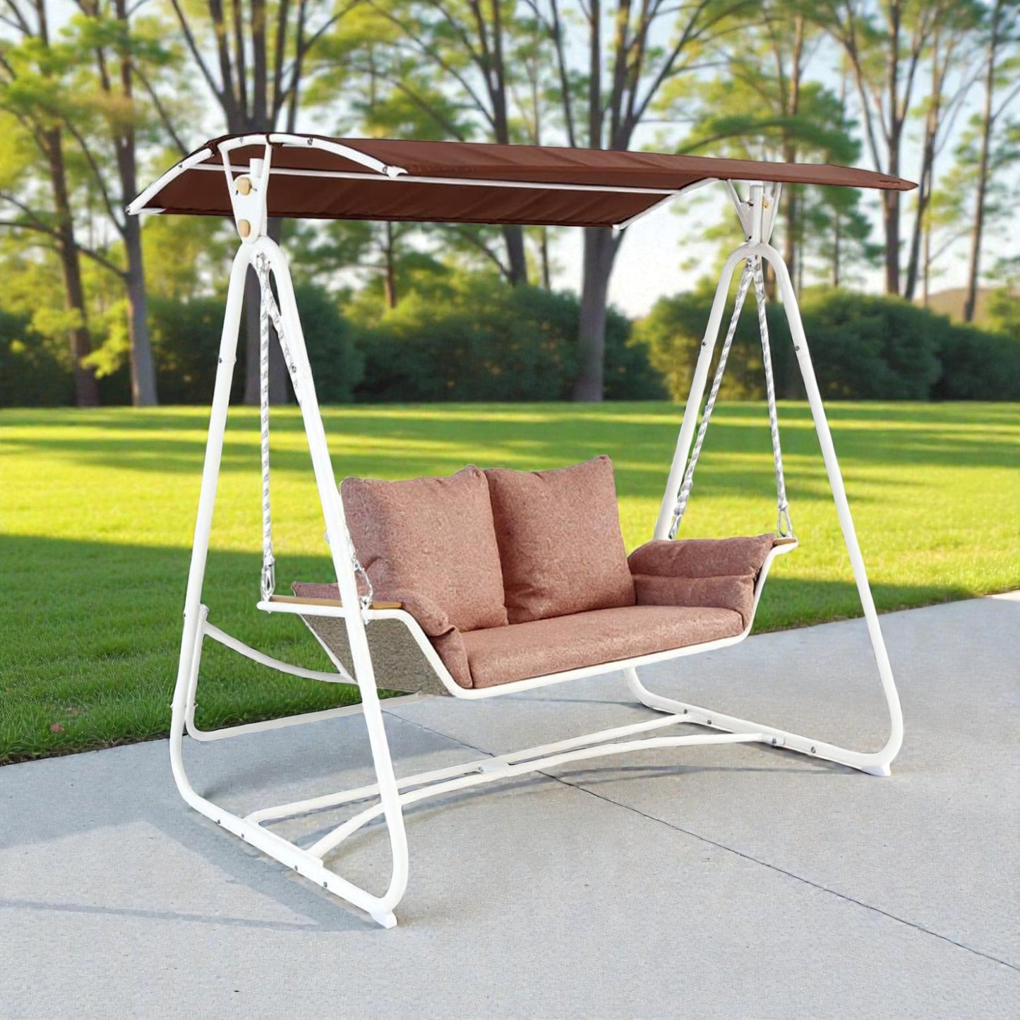 Outdoor 2-Seater Swing with Brown Cushioning