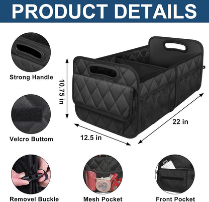 Collapsible Trunk Organizer with Removable Divider and Mesh Pockets, 50L Capacity
