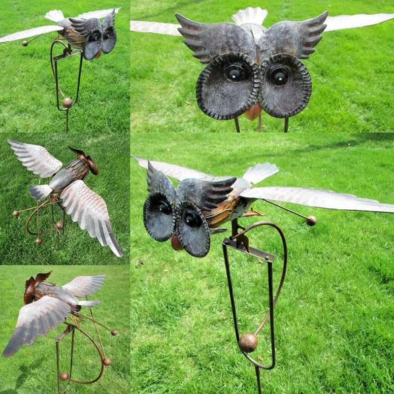 Wind-Activated Metal Bird Garden Stake with Bearing-Guided Wings and Weighted Base