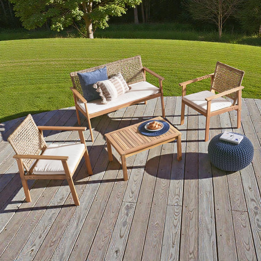 Inver Outdoor Wooden Sofa Set with Coffee Table, 4 Seating Capacity