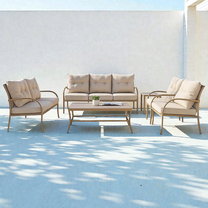 Liora Outdoor Sofa Set with Coffee Table – Cream, Steel Frame & Weather-Resistant Cushions