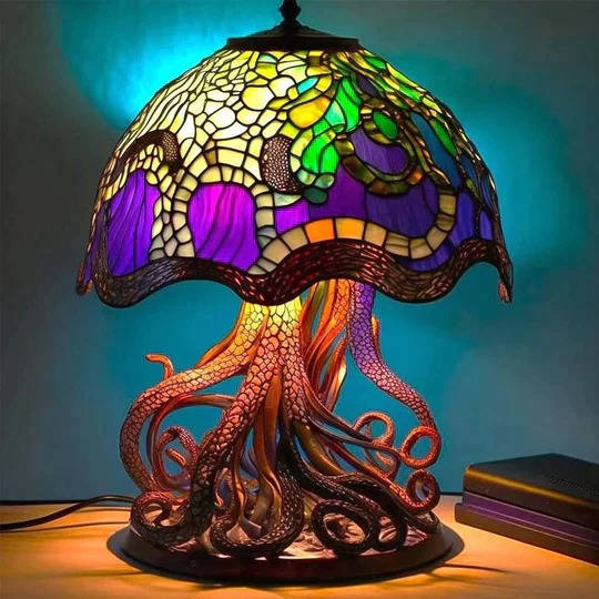 Enchanting Stained Glass Table Lamp, Elegant Decorative Accent Lighting for Home