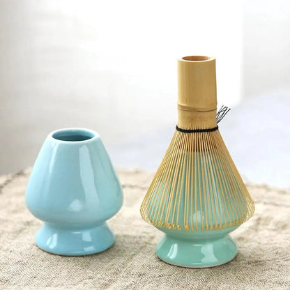 Matcha Whisk and Bowl Set with Bamboo Measuring Spoon and Ceramic Vessel