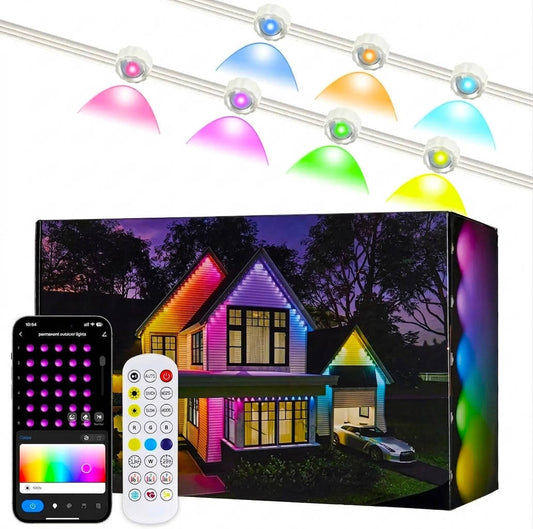 100ft RGBICW Outdoor Lights Multicolor, Permanent LED Light Set for Home Exterior Decoration