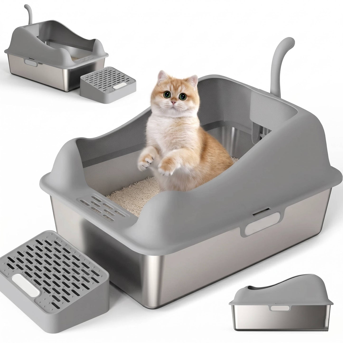 Stainless Steel Cat Litter Box 100L with Enclosed Design and Lid