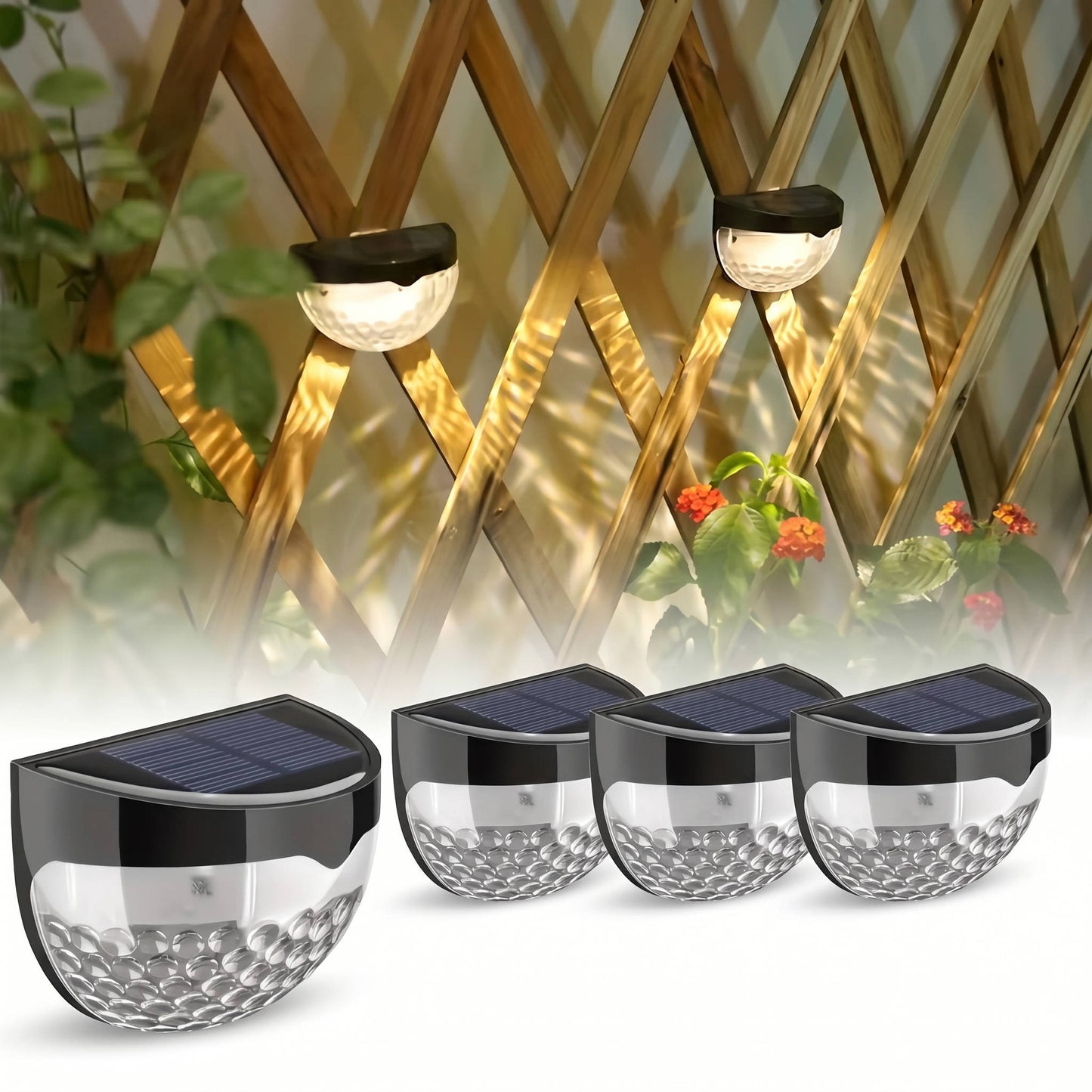 4 Pack Solar LED Wall Lights Outdoor, Waterproof Fence Door Garden Yard Lighting