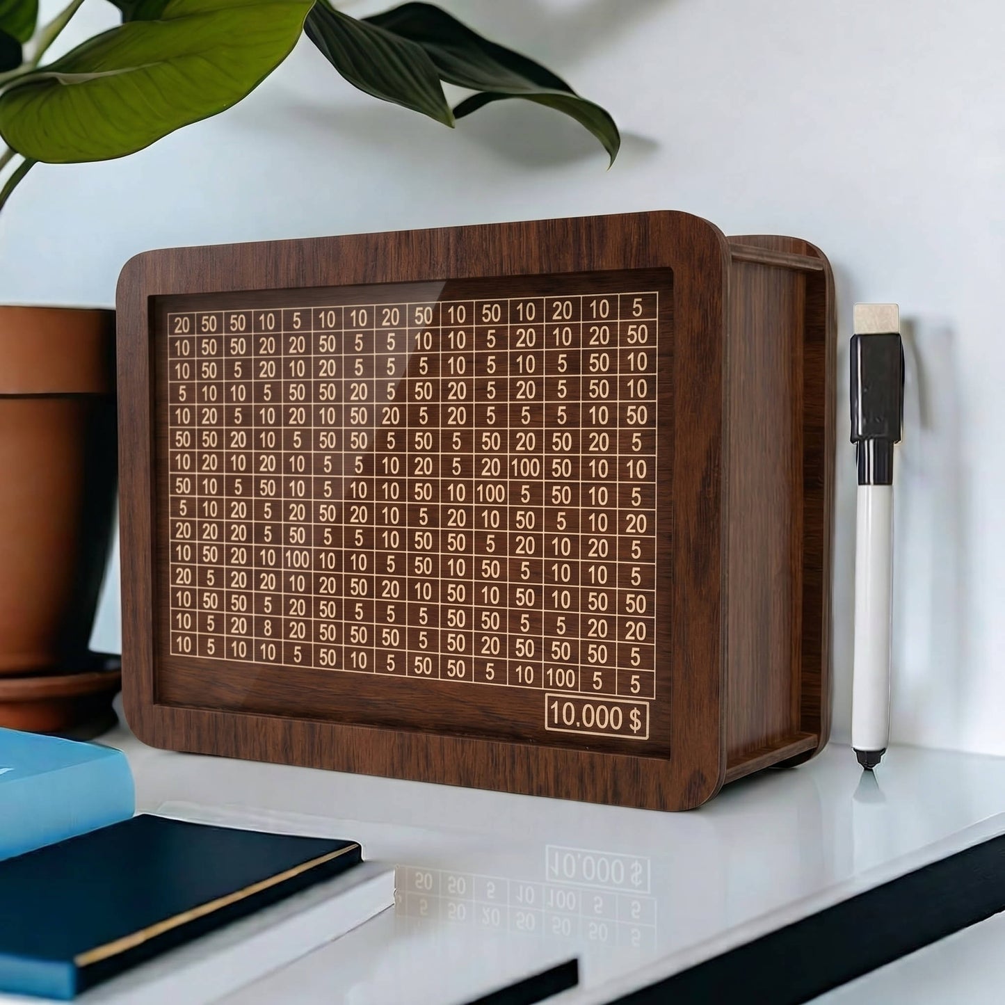 Wooden Money Saving Box, 10000 Savings Challenge Piggy Bank for Kids and Adults