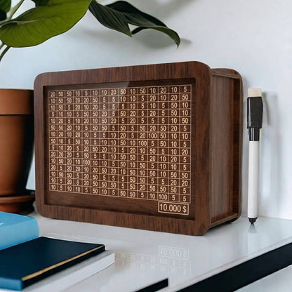 Wooden Money Saving Box, 10000 Savings Challenge Piggy Bank for Kids and Adults