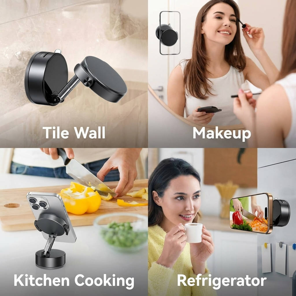 Foldable Magnetic Phone Holder with 360 Rotation and Vacuum Mount for Car Home Travel