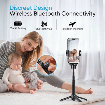 Selfie Stick with Fill Light Portable Tripod, Pocket Size Wireless Remote Phone Stand
