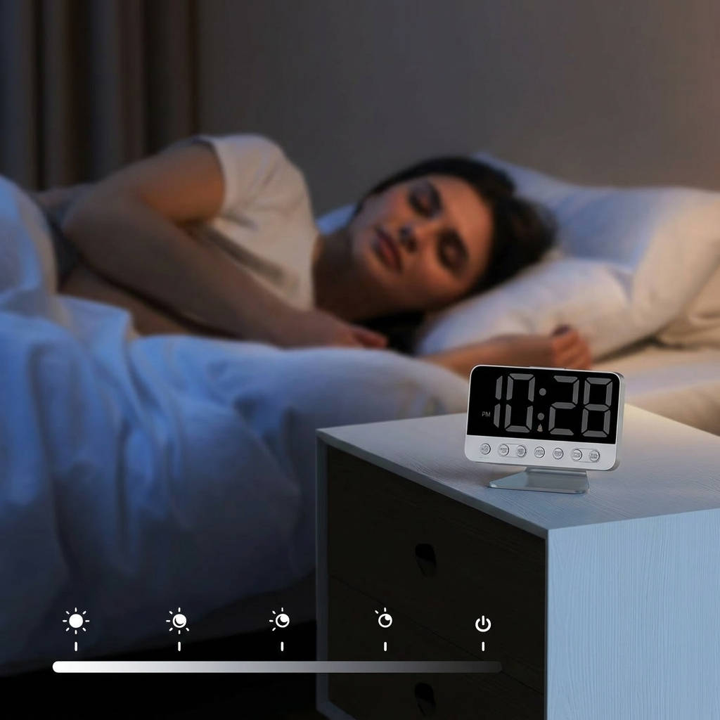 Digital Alarm Clock Bedroom Large Display, Adjustable Brightness Easy Read LED Clock with Night Light
