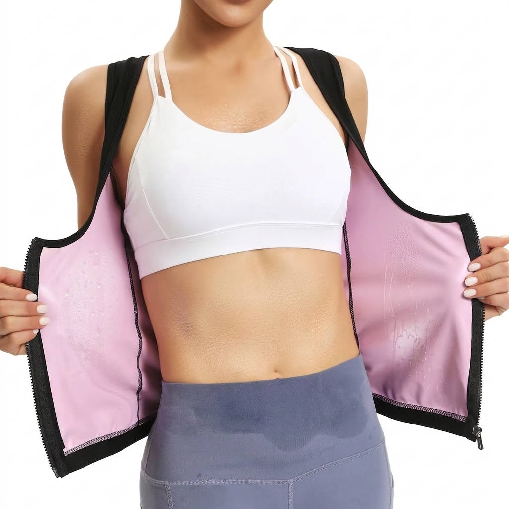 Womens Zip Front Sauna Top, Compression Fitness Workout Running Gym Shirt