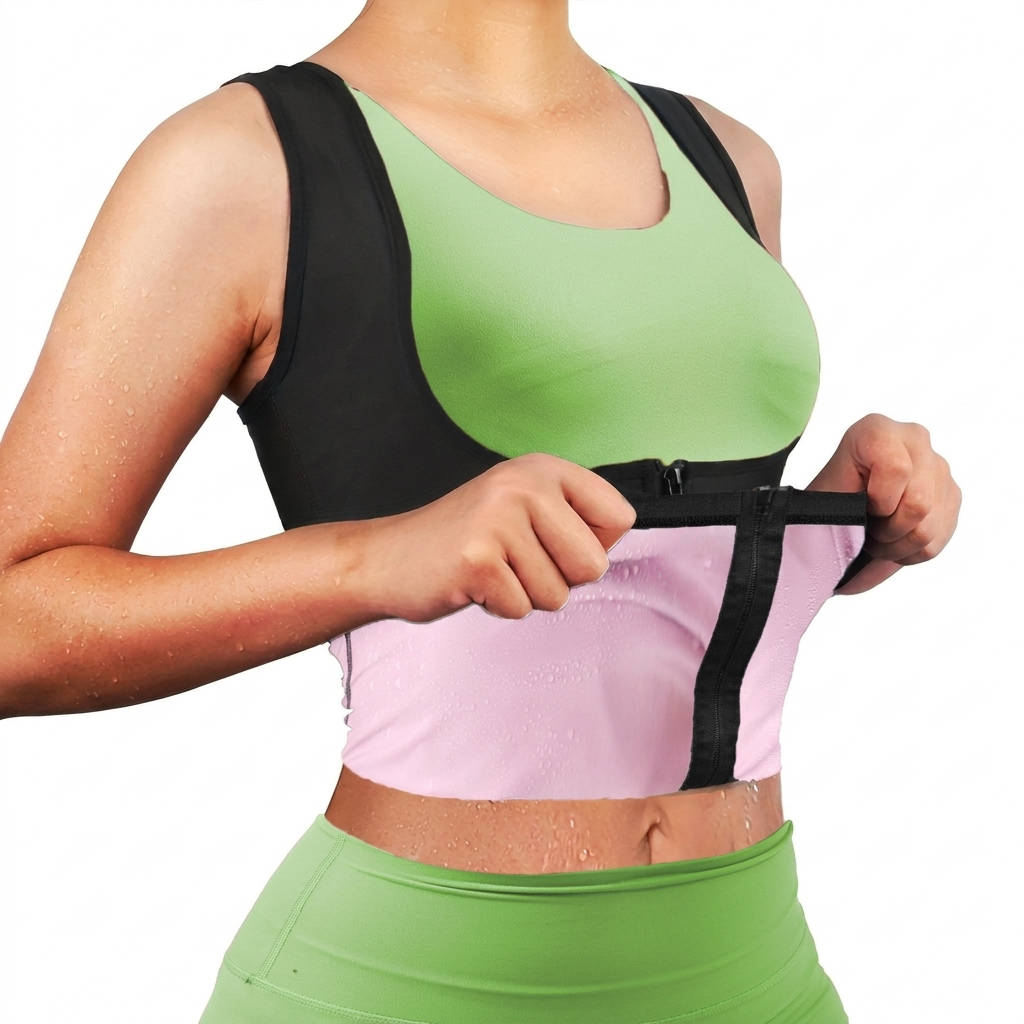 Womens Zip Front Sauna Top, Compression Fitness Workout Running Gym Shirt