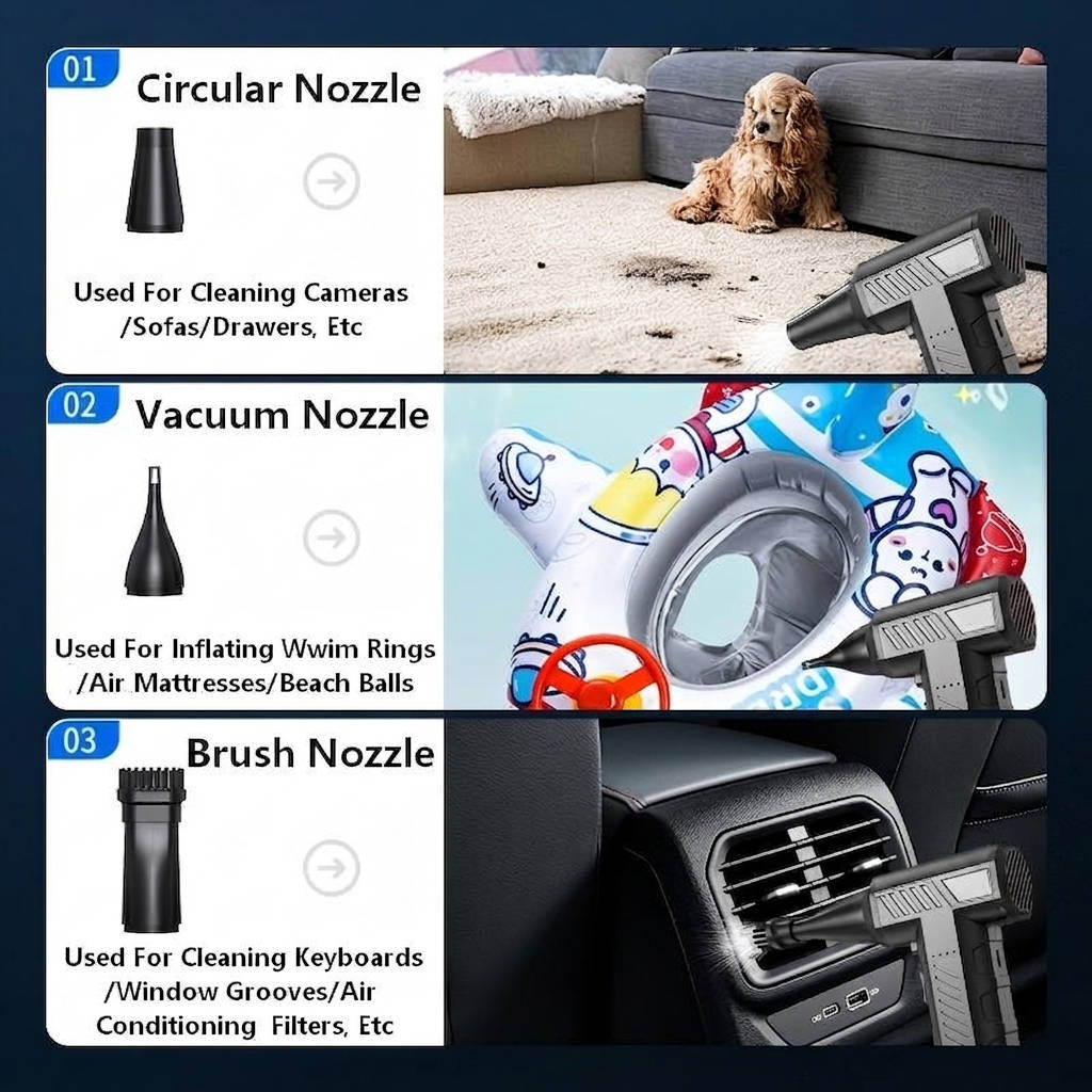 Cordless Electric Air Duster with 3 Speeds and USB C Rechargeable
