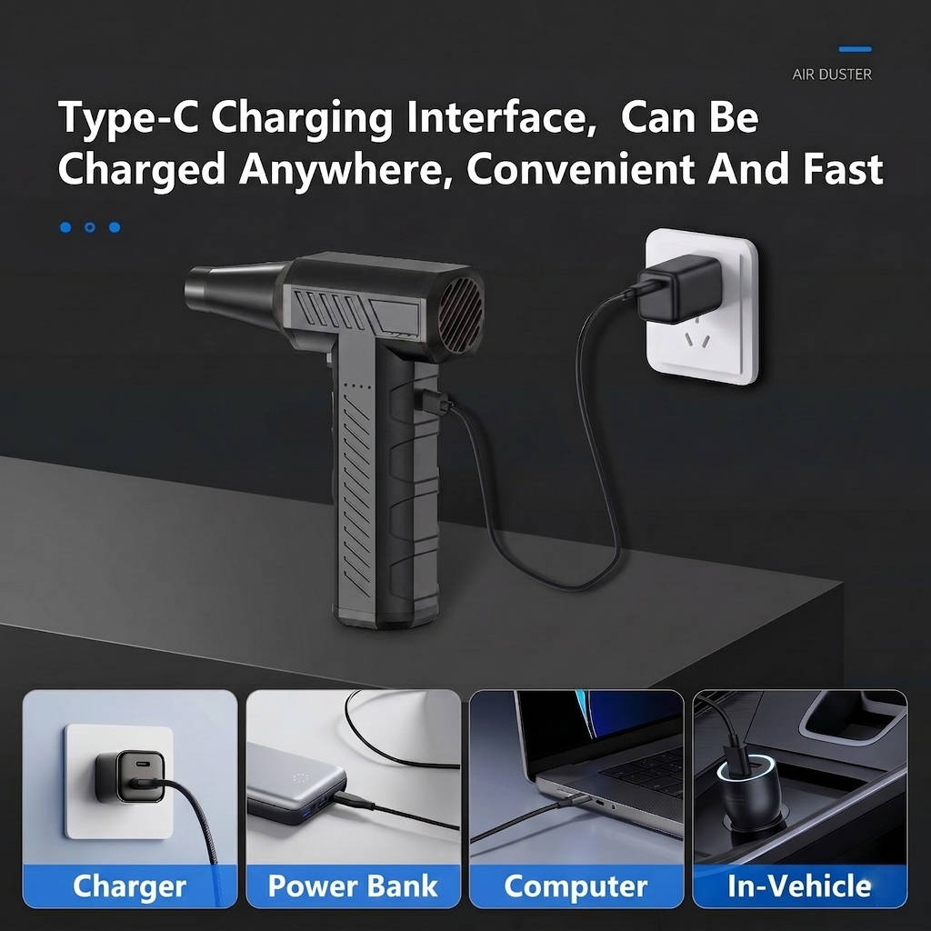 Cordless Electric Air Duster with 3 Speeds and USB C Rechargeable
