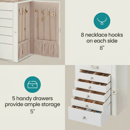 Large Jewelry Box Organizer 6 Tier, Lockable Jewelry Storage Case with Drawers Mirror