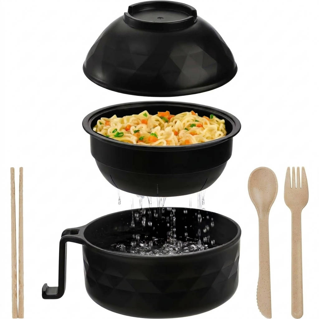 6 Piece Microwave Ramen Noodle Cooker Bowl Set with Lid, Portable Microwaveable Dorm Room & College Essentials Tableware
