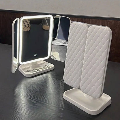 LED Makeup Mirror with Triple Lighting Modes, Dimmable Touch Screen Vanity Mirror, Portable High Definition Tabletop Cosmetic Mirror for Travel & Dressing Room